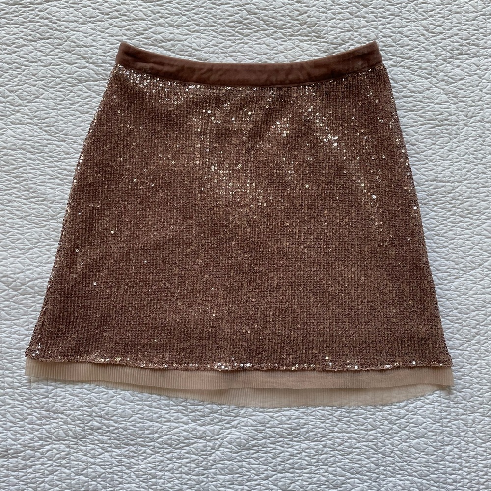 Free People Sequin Skirt Size 2 Dusty Rose Lined Velvet Waist Band Tulle Edge